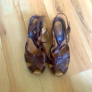 Clarks brown leather wedges